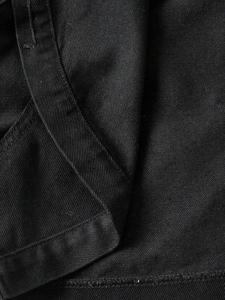 ROMWE Grunge Punk Áo sơ mi ngắn tay chống nắng phong cách Punk cổ điển, áo khoác ngắn, áo cardigan, áo khoác denim - màu đen - Xem 5