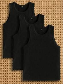 AKNOTIC Men's Solid Color Crew Neck Knit Casual Vest - Black - View 3