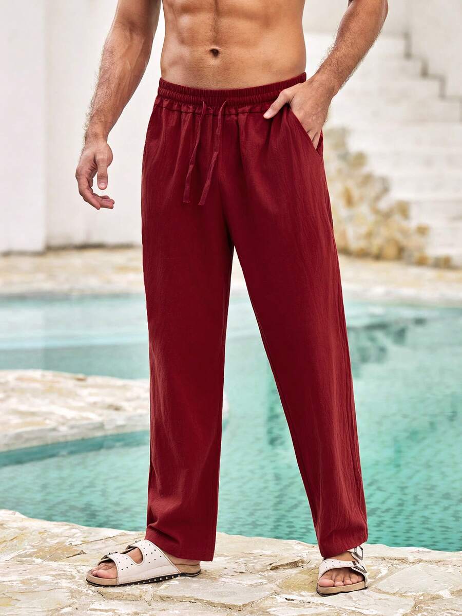 Mercer Haus 男士纯色轻薄亚麻裤，穿着舒适，适合海滩、度假、休闲运动等场合。