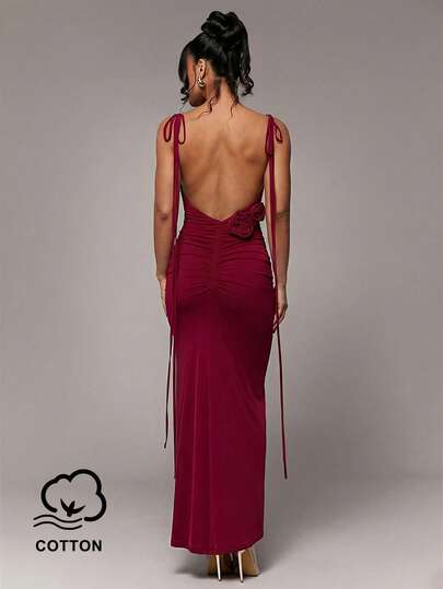 Silquee This Deep Red, Backless Fishtail Halter Dress, Adorned With Three-Dimensional Flowers, Is Sexy And Alluring, Suitable For A Variety Of Occasions, Including An Elegant Summer Dress, Resort Gown, Party Dress, Wedding Guest Dress, Graduation Gown, And Luxurious Evening Gown. Perfectly Suited For Formal And Sophisticated Occasions, This Dress Exudes A Refined And Charming Aura, Making It An Ideal Choice For Spring And Summer. It's Perfect For Elegant Summer Weddings And Graduations, Afternoon Teas, Casual Parties, And Can Also Be Worn As A Summer Resort Dress Or Formal Attire.