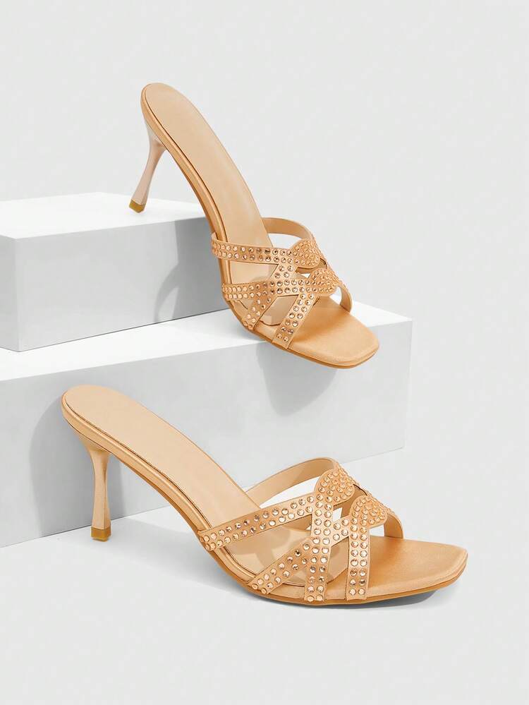 CUCCOO SZL Women's Square Heel Fashion Sandals, Shiny Rhinestone Decoration, Comfortable Simple Design Suitable For Summer High Heels Dinner Party.