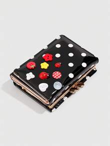 ROMWE Kawaii 1 Buah Dompet Pendek Modis Dopamin Lucu dengan Motif Polkadot & Kancing, Tempat Kartu Motif Kumbang Musim Semi dan Musim Panas, Dompet Lipat Tiga Elegan dengan Klip Logam, Dompet Pendek Kompak untuk Wanita, Hadiah Kembali ke Sekolah, Pengatur Kartu Harian Portabel - Hitam - View 9