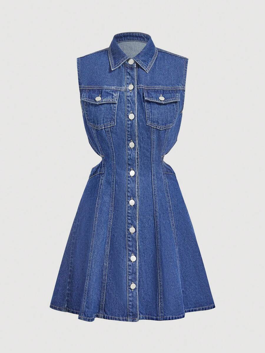 Sweetra Women's Sleeveless Backless Blue Denim Dress - Dark Wash - View 1