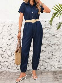 EMERY ROSE Bộ áo liền quần denim cài nút, đa năng, thời trang dành cho nữ - Rửa tối - Xem 6