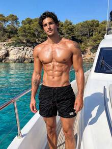 Solantero Pantalones cortos de playa casuales con cordón para hombre, vacaciones - Gris Oscuro - Ver 3