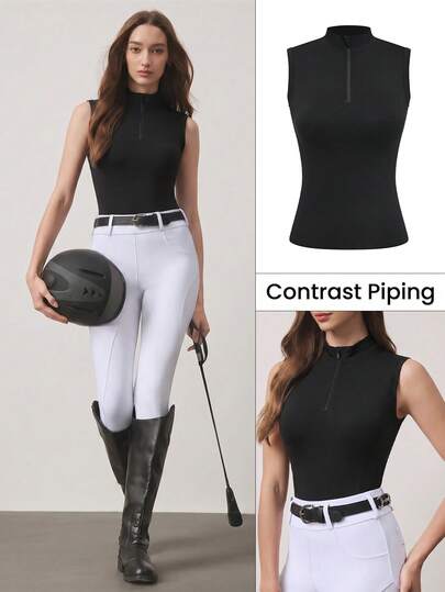 SHEIN With My Calm 1pc Women's Equestrian Vest With Zipper, Sleeveless Tight-Fitting Sports Top For Workout & Yoga