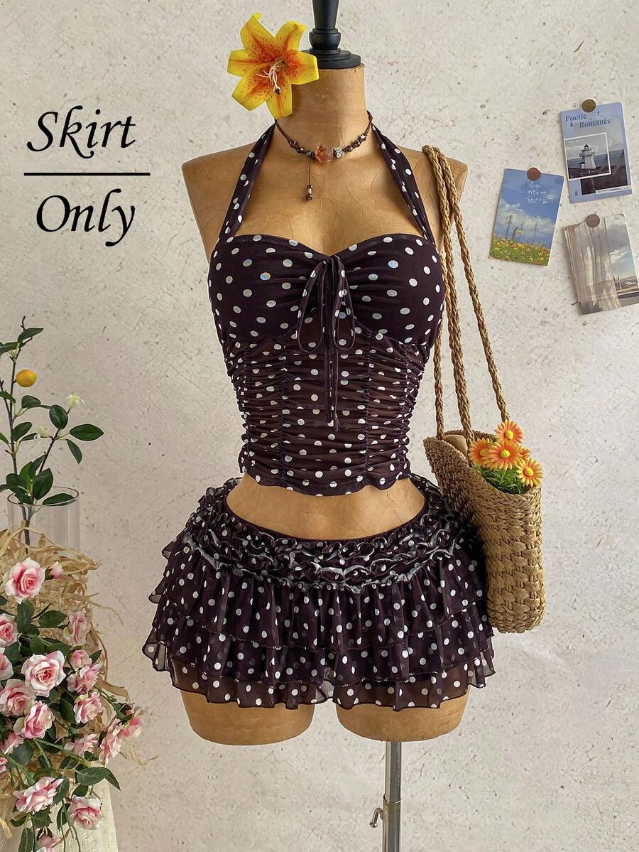 SHEIN WYWH Chân váy xếp ly nhiều lớp bằng vải chiffon lãng mạn dành cho nữ, thích hợp cho kỳ nghỉ biển, dạo chơi, gợi cảm, hẹn hò, mùa xuân/hè. - Cà phê nâu - Xem 1