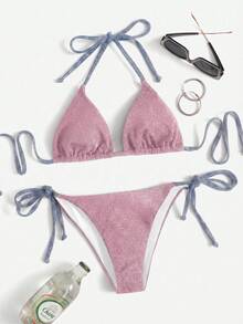 Swim Chiccia Set Pakaian Renang Bikini Seksi Wanita Musim Panas dengan Warna Kontras dan Tali Leher untuk Pantai - MultiWarna - View 5