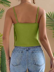 Travachic Women's Summer Beach Solid Fringe Trim Cami Top,Summer Top - Lime Green - View 2