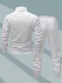 EGENSIO 男士休闲套头衫和抽绳运动裤套装，秋季服装 - 白色 - 查看 2