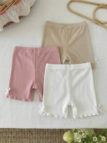 LMoss Kids 3pcs Baby Girl Knitted Solid Color Ruffle Hem Casual Pants Set - Multicolor - View 2