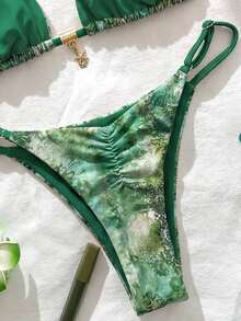 Elavelle Spring Break Women's Solid Color Spaghetti Strap Sexy Bikini Swimwear Set - Multicolor - View 5