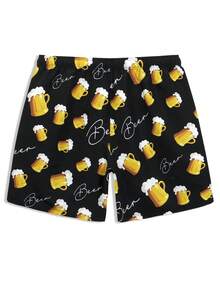 Manfinity Swimmode Quần short đi biển cỡ lớn dành cho nam, in hình bia. - màu đen - Xem 6