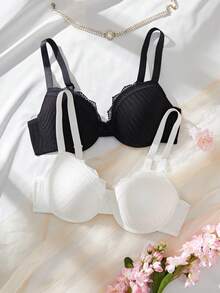 Set de 2 piezas de sujetador y braga de mujer con encaje y parches sexy - Multicolor - Ver 7