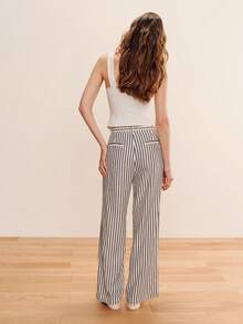 lacRébo Pantalones de pierna ancha de talle alto a rayas en blanco y negro con cinturón y hebilla de tela propia, estilo francés primavera verano, estilo parisino, atuendo de trabajo de oficina elegante - Multicolor - Ver 2