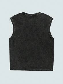 Modcrash Men's Washed Vintage Round Neck Basketball Style Tank Top - "Sports & Outdoor - Basketball Style-Los Anglels" - Black - View 2