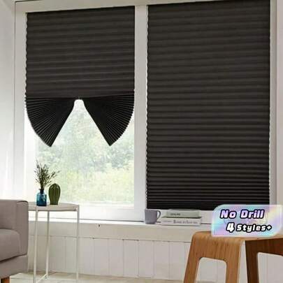 1pc No Tools Pleated Fabric Shades, Temporary Window Blinds, No Drilling Self Adhesive Blinds, Easy To Cut And Install, Trim At Home, Cordless