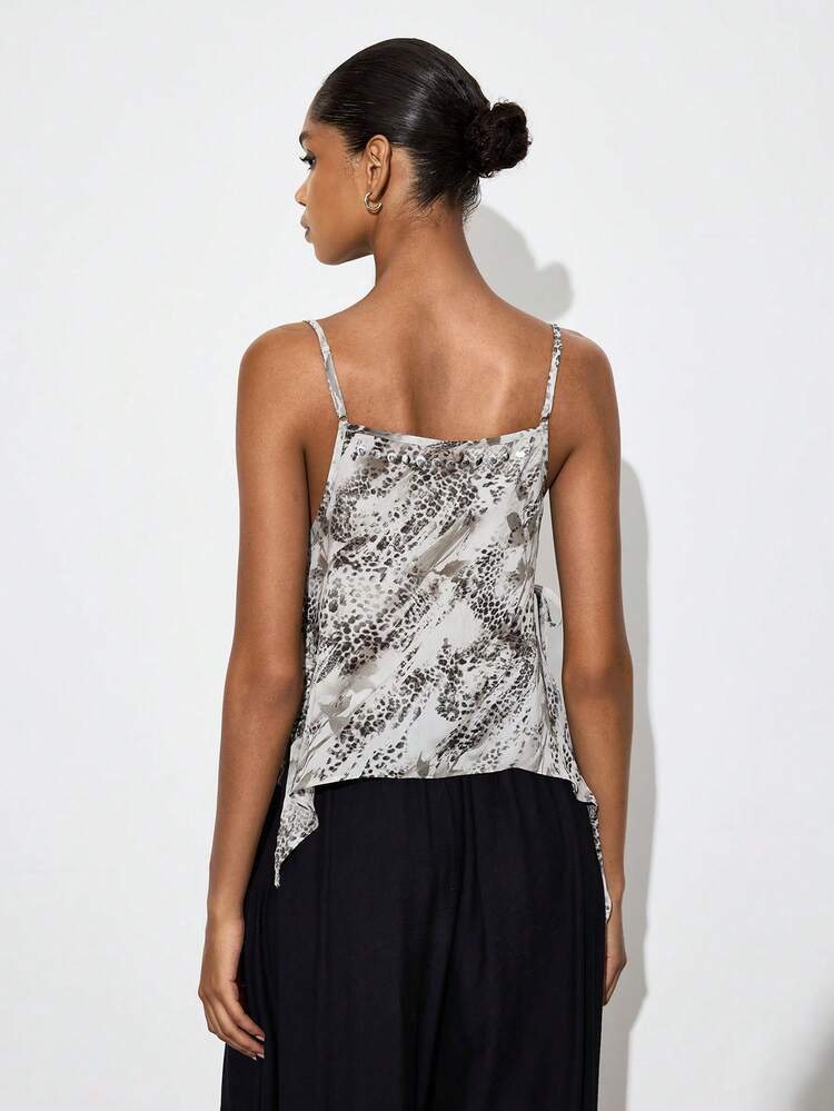 SHEIN Maija Women's Grey Urban Chic Metallic Sequin Asymmetrical Hem Camisole,70s Vintage Summer Party Top,Club Night Beach Holiday Graduation Outfits