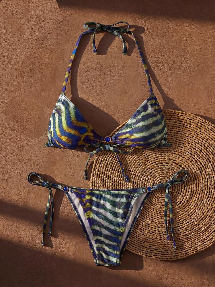 Women's Striped Swimsuit Set For Beach Vacation