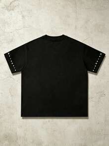 ROMWE MEN Street Life Camiseta de cuello redondo de manga corta con diseño impreso de ojo y adornos de diamante de imitación, tops de verano unisex - Negro - Ver 2