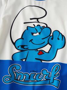 SHEIN X The Smurfs Crew Neck Short Sleeve T-Shirt And Shorts Set For Young Boy - Blue - View 4