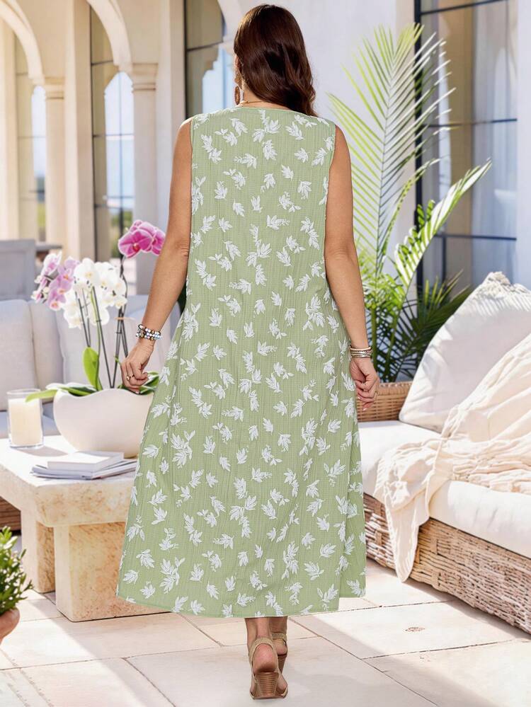 Plus Size Women's Summer Casual Vacation Country All-Over Print Floral Print Round Neck Sleeveless Green Long Dress,Suitable For Summer Vacation,Casual Holiday Style,Summer Outfits For Women ,Vacation Outfits Women ,Holiday Outfits For Women,Going Out Outfits, New Clothes,Simple And Fashionable For Everyday Wear,Suitable For Summer, Vacation, Daily Wear, Festival Outfits For Women,Country Concert Outfit,Beach Outfits For Women,Western Style,Flowy Dress,Gifts For Mother,Boho Dress