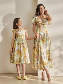 Anewsta Đầm dài mùa hè bằng vải chiffon in hoa cho bé gái - Nhiều màu - Xem 5