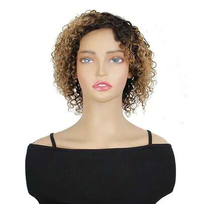 Tóc giả ngắn kiểu pixie 8 inch, tóc giả bob ngắn bằng tóc thật dành cho nữ, màu vàng mật ong ombre 1B/30, kiểu sóng nước, không có ren phía trước, được làm hoàn toàn bằng máy.