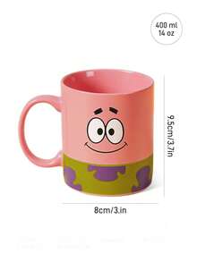 SpongeBob SquarePants | SHEIN 1 chiếc cốc sứ in hình hoạt hình 300ml, an toàn khi sử dụng trong lò vi sóng và máy rửa chén, thích hợp đựng nước, sữa, nước ép, cà phê, trà. - Màu Hồng baby - Xem 9