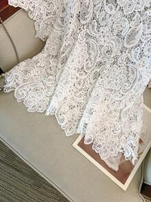 GlowEve CURVE White,Summer,Elegant,Party,Holiday Plus-Size Women's Hollowed-Out Lace Water-Soluble Flower Tops,European And American Style Loose Fashion - White - View 8