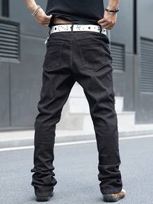 Manfinity EMRG Men's Casual Zip Detail Slant Pocket Denim Jeans - Black - View 2