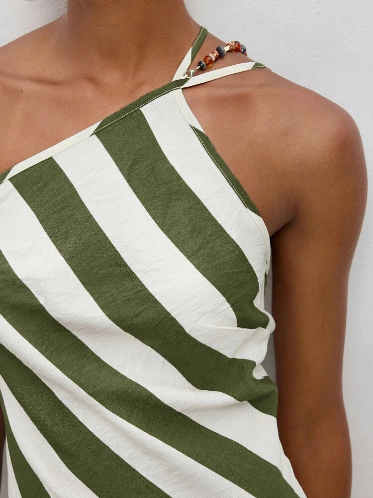 SHEIN Maija Women's Summer Vacation Casual Striped Off-Shoulder Dress,Dresses For Women Summer