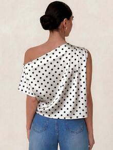 Glamine Satin Faced Women's Asymmetric Ruffle Shoulder Blouse, Elegant Casual Wear For Party, Commute And Daily, French Style Spring/Summer One Shoulder Shirt - White - View 2