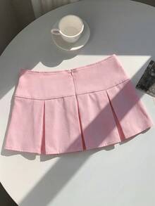 Falda plisada con detalle de cintura ancha y pliegues para el verano - Rosa coral - Ver 2