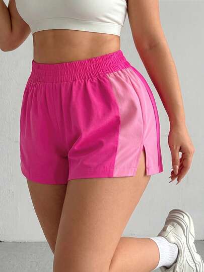 SHEIN Rhythm Era Quần short yoga dáng ôm, vừa vặn, đa năng, phối màu tương phản, có túi, dành cho người có thân hình đầy đặn, giúp thon gọn vóc dáng.