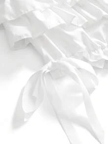 ROMWE Goth 大码女式暗黑哥特风南瓜短裤，层叠荷叶边下摆，饰有蝴蝶结 - 白色 - 查看 4