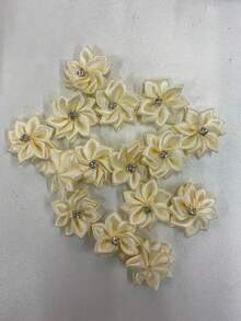 30Pcs/Set Solid Color Garment Decoration Excipient, Cute Fabric Rhinestone Decor Flower Design DIY Jewelry Accessory For Sewing - Beige - View 15