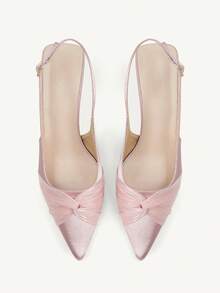 CUCCOO CHICEST Tacones altos de satén rosa con diseño de lazo elegante, de estilo hada, con cristales, de temperamento suave y versátil - Rosa vieja - Ver 2