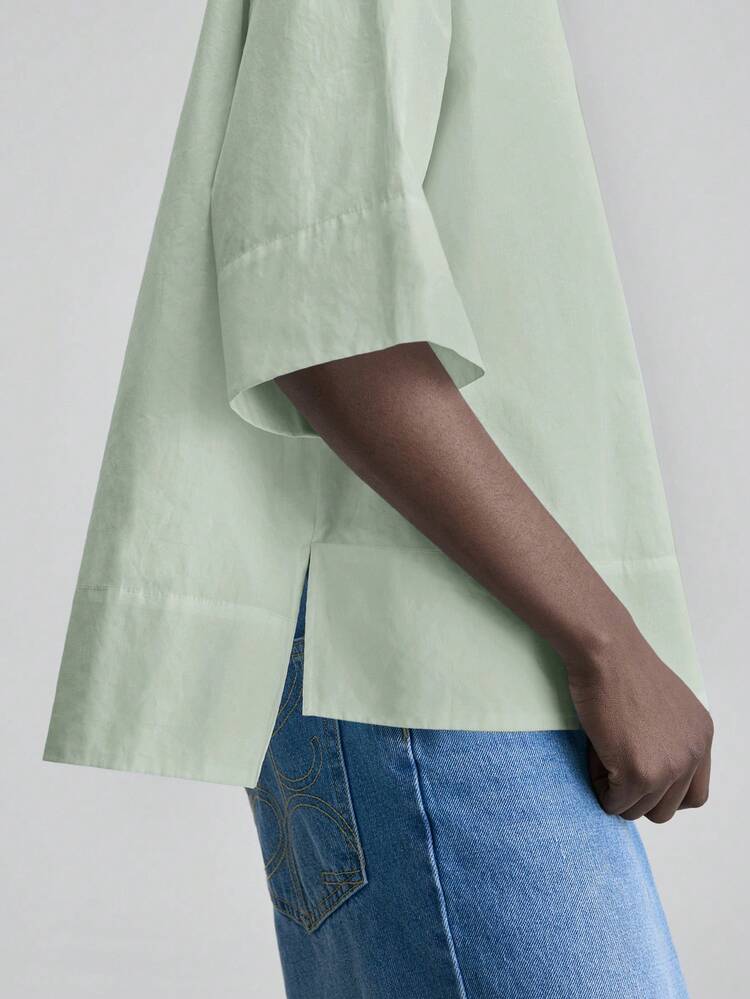 Women's Mint Green Summmer Effortless Chic Elegant Office Blouse,Comfortable Skin-Friendly Charmeuse Fabric Round Neck Drop Shoulder Loose Top,Boho