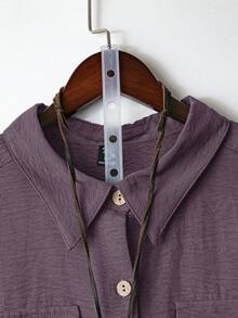 SHEIN LUNE CURVE Plus Size Women's Solid Color Full Button Closure Lapel Collar Short Sleeve Dual Pocket Casual Comfortable Fashion Shirt - Dusty Purple - View 6