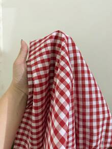 CovetEZ 春夏新款红白格子亚麻印花吊带系带宽松休闲上衣，适合大码女性 - 彩色 - 查看 7