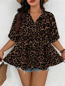 SHEIN Frenchy Plus Size Women Casual Leopard Print Shirt, Suitable For Summer - Multicolor - View 5