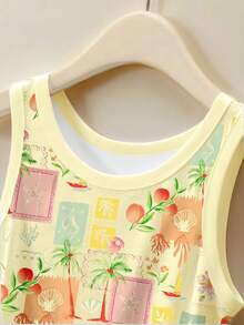 Resyla Áo tank top ngắn tay cổ tròn phong cách Y2K dành cho nữ, in họa tiết bãi biển. - Nhiều màu - Xem 5