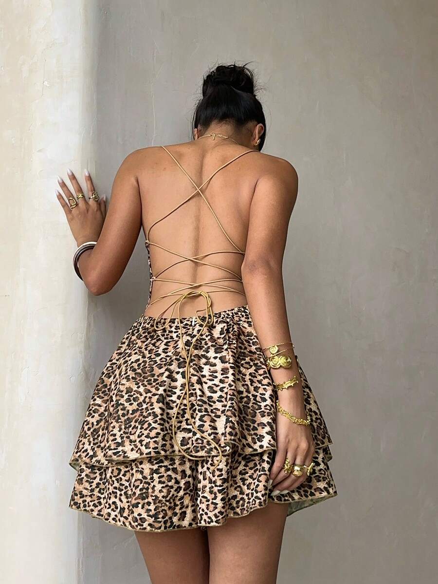 Aloruh Bộ jumpsuit thanh lịch, ngọt ngào, hở lưng, gợi cảm với thiết kế dây chéo nhiều tầng, ôm eo. - Nhiều màu - Xem 1
