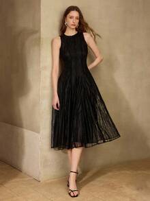 MOTF PREMIUM VESTIDO DE ENCAJE SIN MANGAS ELEGANTE PARA MUJER, ADECUADO PARA CITAS EN PRIMAVERA/VERANO - Negro - Ver 5