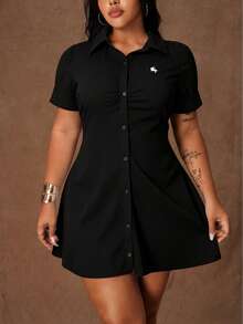 Rustia Vestido casual de unicolor con efecto estilizante para tallas grandes - Negro - Ver 1