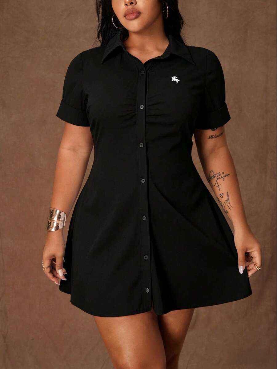 Rustia Vestido casual de unicolor con efecto estilizante para tallas grandes - Negro - Ver 1