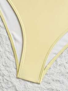 Swim Mod Conjunto de bikini de 2 piezas con estampado floral aleatorio y tirantes halter para señoritas jóvenes - Amarillo claro - Ver 6