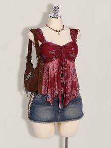 SHEIN ICON Women's Casual Floral Print Camisole - Burgundy - View 6