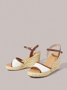 Styleloop Women's Shoes, Brown, Woven Hemp Rope Straw Shoes, Wedge Heel Platform Sandals, Height-Enhancing Holiday Bohemian Wear - Beige - View 2
